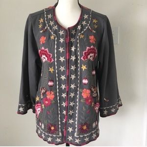 Johnny Was Gray Embroidered Jacket / Size Large